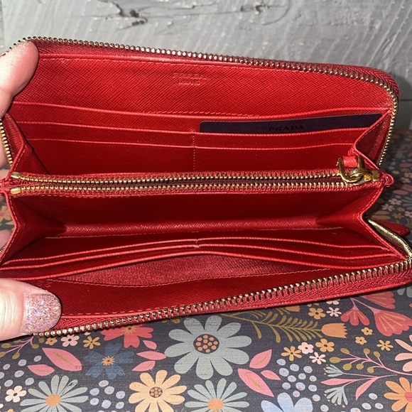 Prada red saffiano leather zip around wallet - Picture 10 of 13